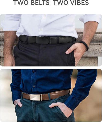 HOTCHAOREN Leather Ratchet Belt Men 2 Pack - Customizable Fit, Effortless Style (35mm)