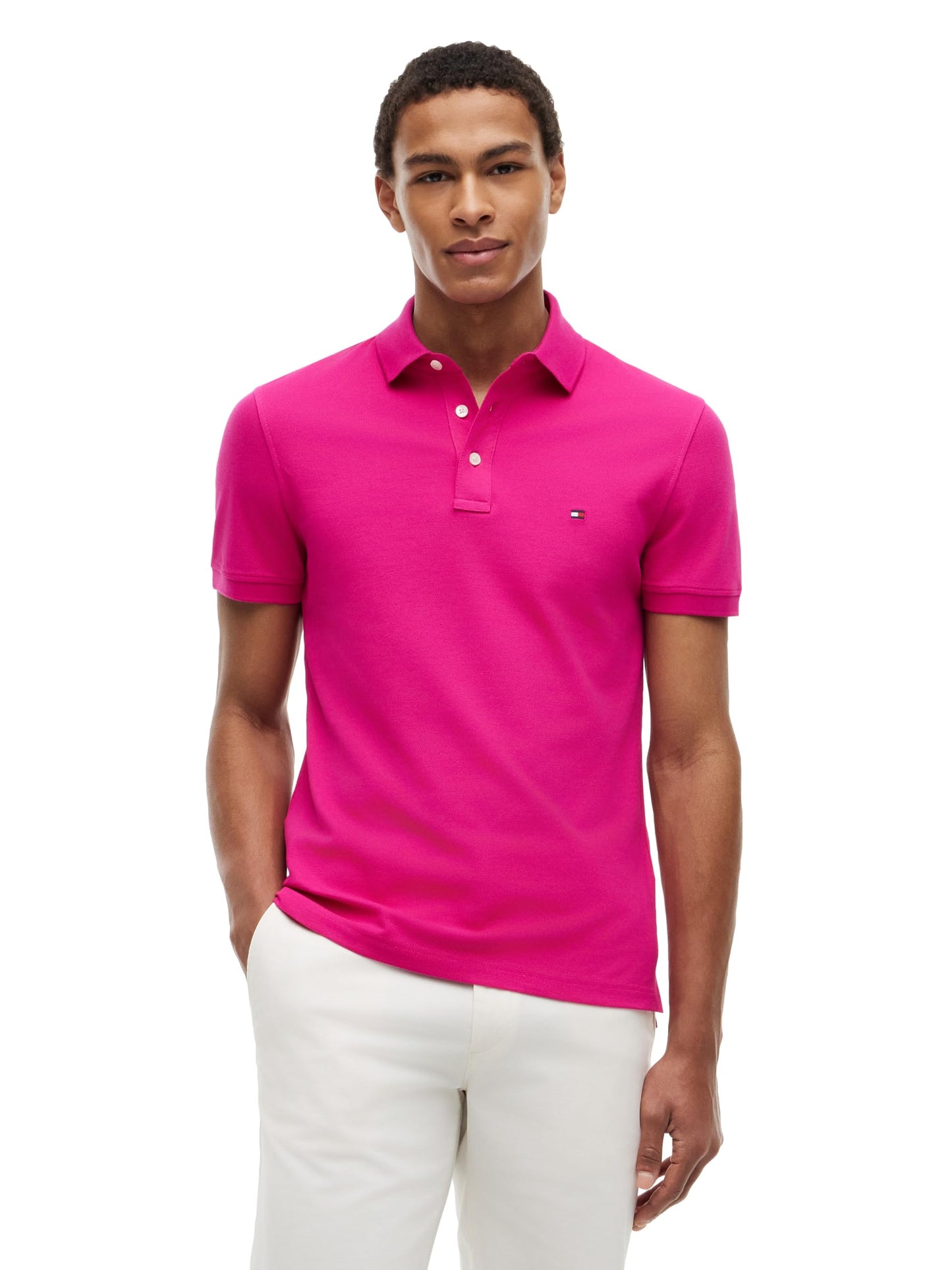 HOTTommy Hilfiger Men's Short Sleeve Polo Shirts in Slim Fit with Stretch and Organic Pique Cotton