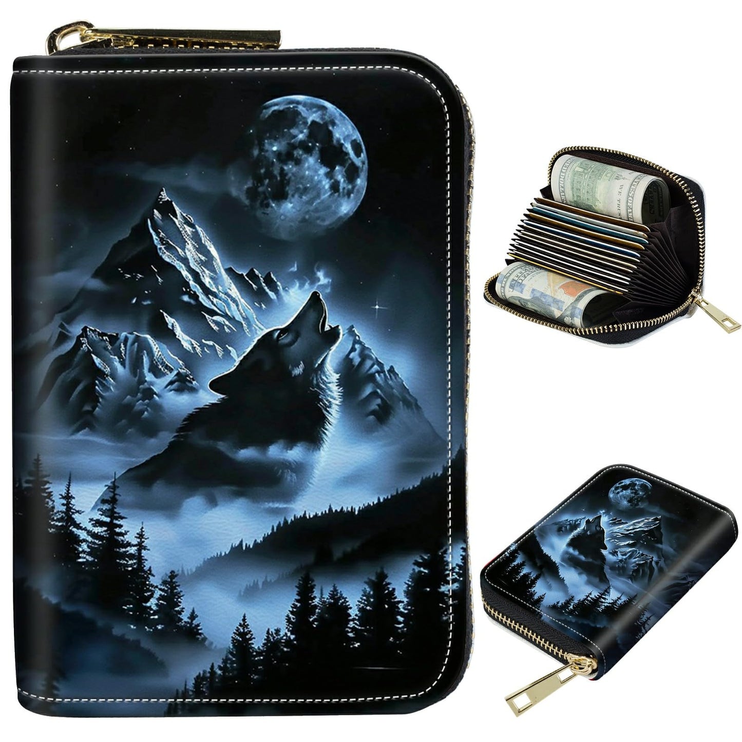 HOTCute Credit Card Holder with Zipper, Crow Skull RFID-Blocking Card Case Small Wallet for Women Men, Multi-slot Card Organizer Case Travel Accordion Wallet