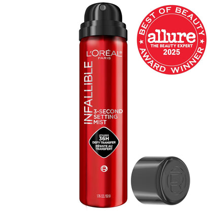 HOTL'Oreal Paris Infallible 3-Second Setting Spray Mist, Microfine Mist for up to 36HR Wear, Clear, 1.76 oz