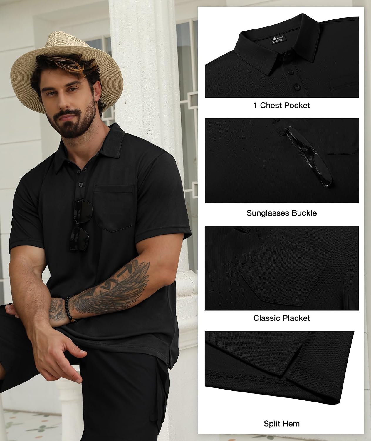 HOTSCODI 5 Pack Mens Pocket Polo Shirts Short Sleeve Multipack Golf Shirt for Men Moisture Wicking Casual Athletic Work T-Shirts