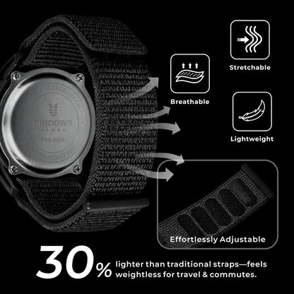 HOTPINDOWS Men's Digital Watch, 50M Waterproof Military Tactical Sport | 10M drop-resistant case, 3X bright LED backlight, and an infinitely adjustable breathable nylon band for a custom fit