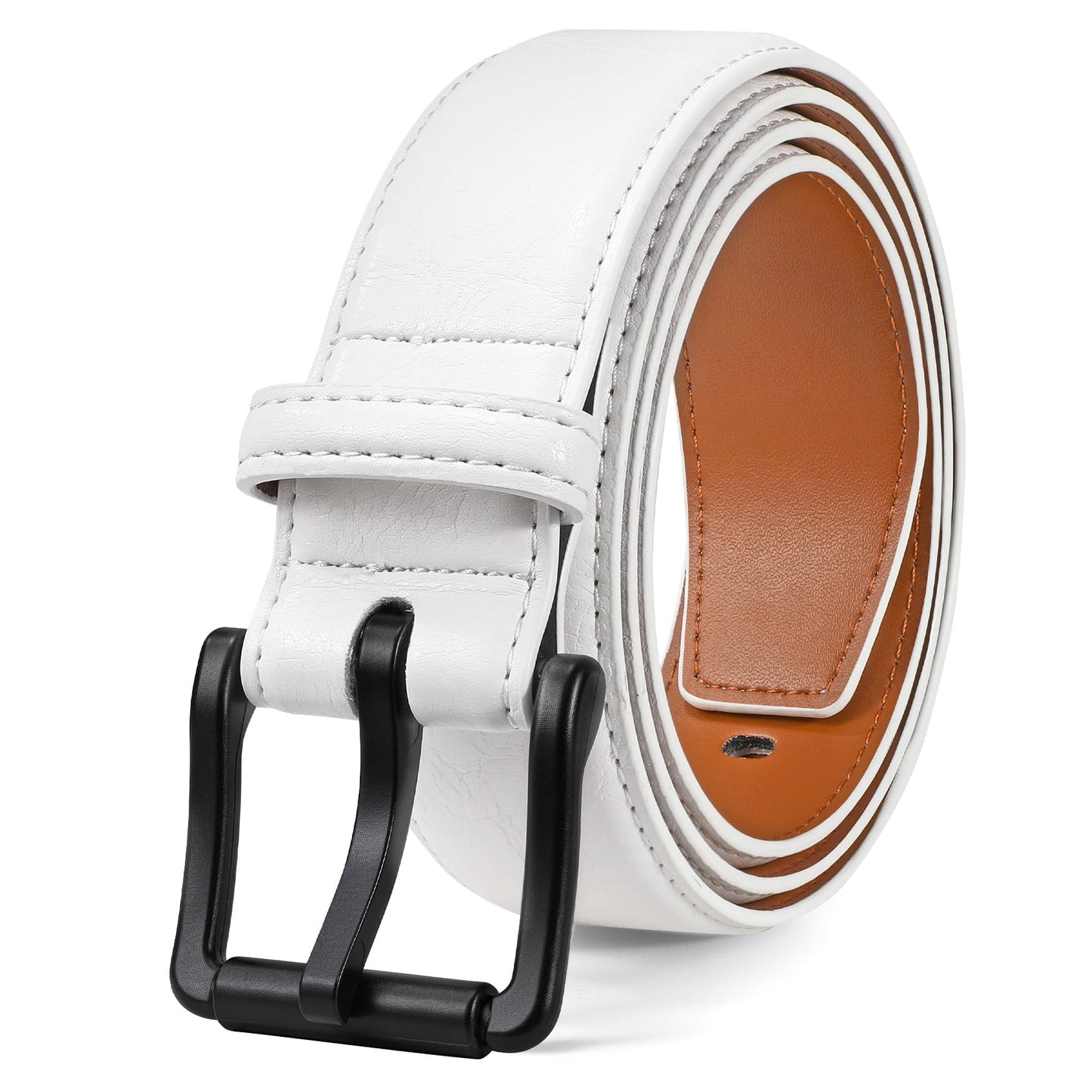 HOTJASGOOD TSA Approved Belt For Men Metal Free Hypoallergenic Vintage Leather Belt,Nickel Free Belt for Jeans with Black Buckle