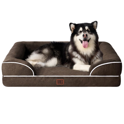 HOTEHEYCIGA Orthopedic Dog Beds for Extra Large Dogs 44x32Inch, Polyurethane Foam XL Pet Bed with Sides, Non-Slip and Egg-Crate Foam Big Dog Couch Bed with Washable Removable Cover, Grey