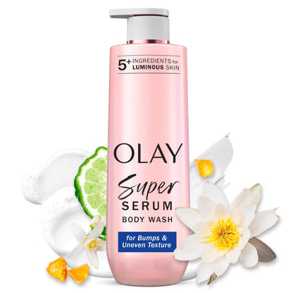 HOTOlay Super Serum Body Wash for Extra Dry Skin, 24hr Long Lasting Rich Hydration, 5+ Ingredient Complex for Bright, Even, Firm, & Luminous Skin, with Collagen Peptide, Vitamin C & Shea Butter, 20 fl oz