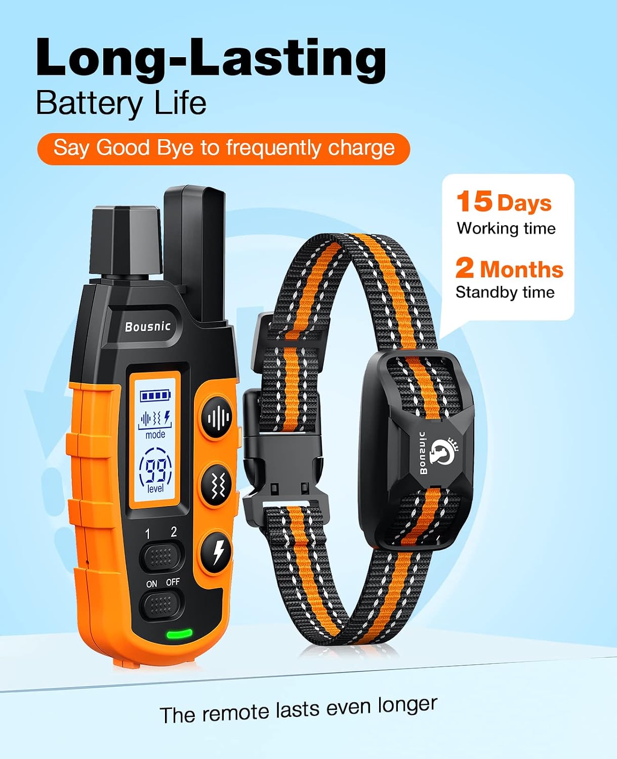 HOTBousnic Dog Shock Collar - 3300Ft Dog Training Collar with Remote for 5-120lbs Small Medium Large Dogs Rechargeable Waterproof e Collar with Beep (1-8), Vibration(1-16), Safe Shock(1-99) (Orange)