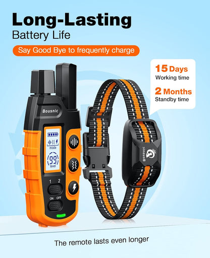 HOTBousnic Dog Shock Collar - 3300Ft Dog Training Collar with Remote for 5-120lbs Small Medium Large Dogs Rechargeable Waterproof e Collar with Beep (1-8), Vibration(1-16), Safe Shock(1-99) (Orange)