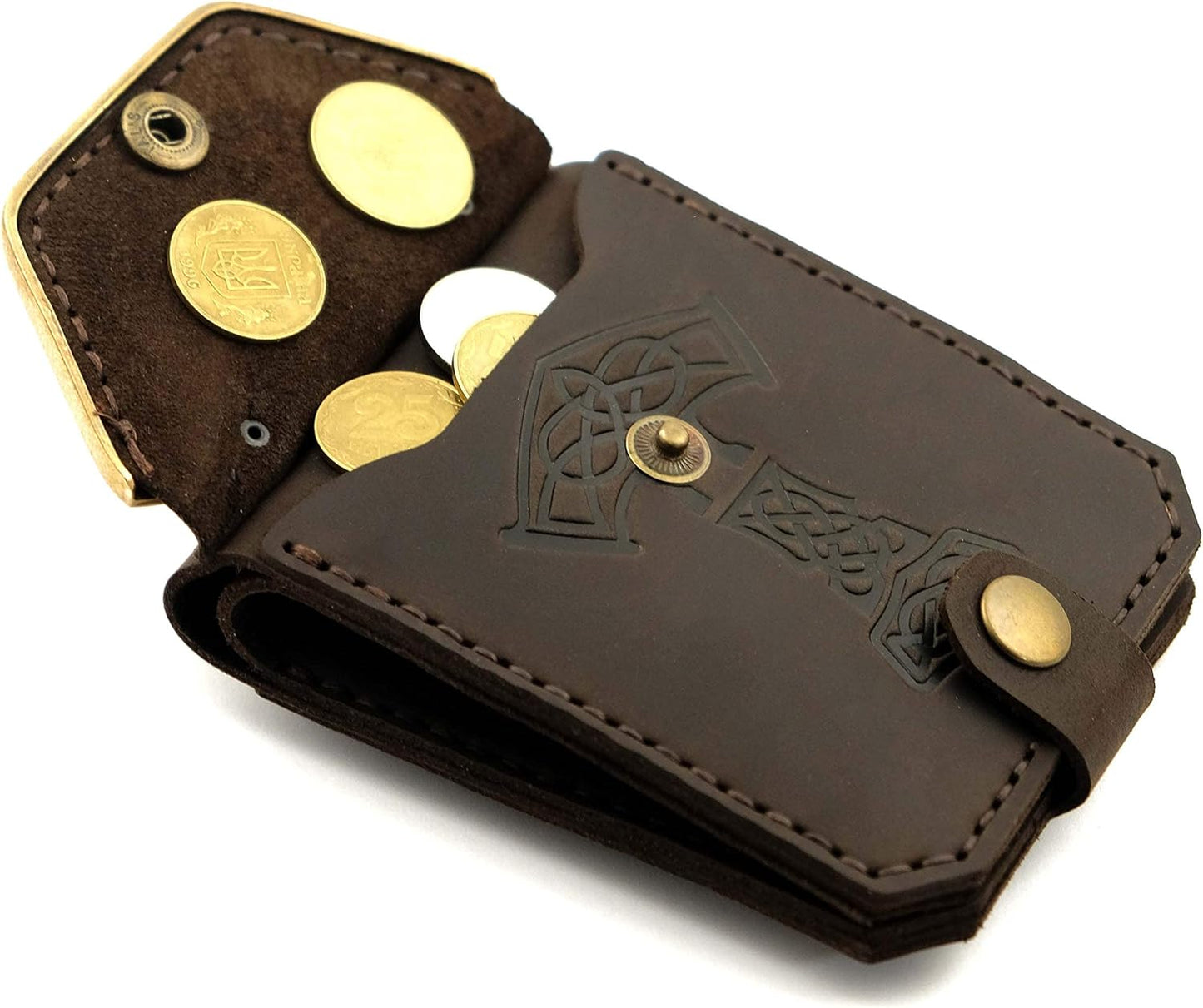 HOTScandinavian Old Norse leather wallet Mjolnir, Norse mythology Viking leather wallet with brass buckle Thor Hammer