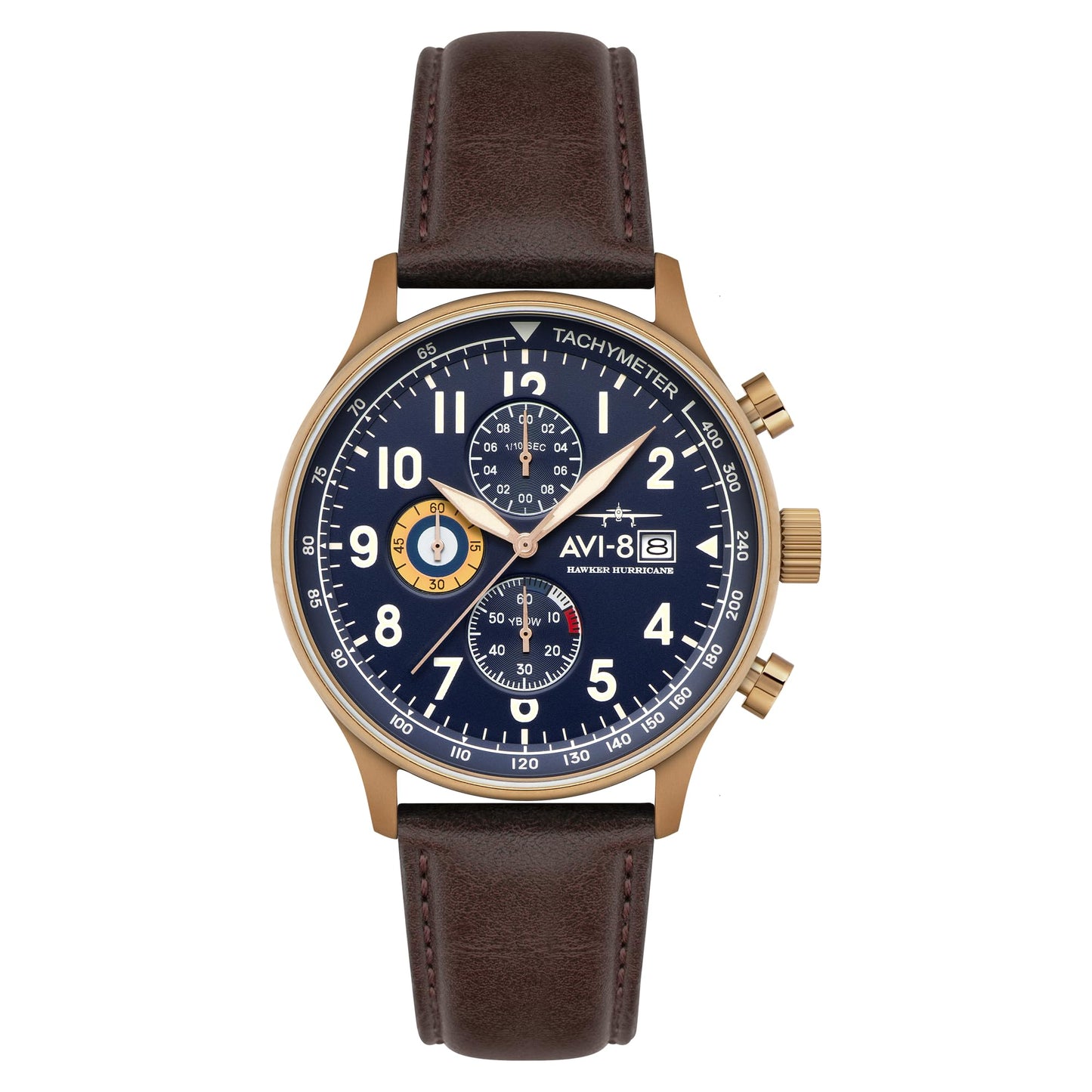 HOTAVI-8 Hawker Hurricane Men's Pilot Watch – Classic Chronograph, Japanese Quartz Movement, Stainless Steel Case, Leather Strap, AV-4011