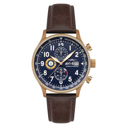HOTAVI-8 Hawker Hurricane Men's Pilot Watch – Classic Chronograph, Japanese Quartz Movement, Stainless Steel Case, Leather Strap, AV-4011