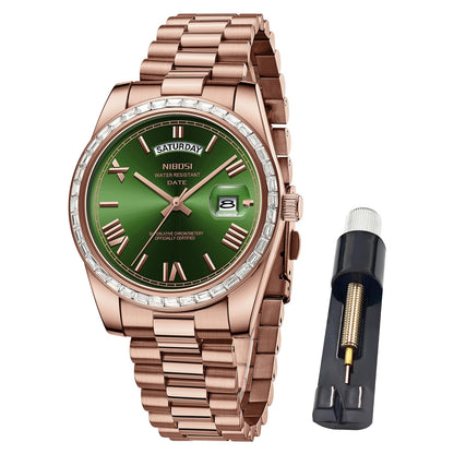 HOTNIBOSI Men's Watches Analog Quartz Diamond Bezel Stainless Steel Dial Rose Gold Silver Watches for Men Waterproof Business Classic Dress Wrist Watch with Day Date