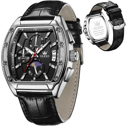 HOTOLEVS Mens Watches Analog Quartz Chronograph Square Dress Watch for Man Stainless Steel or Leather Band Waterproof Luminous Date Male Watch