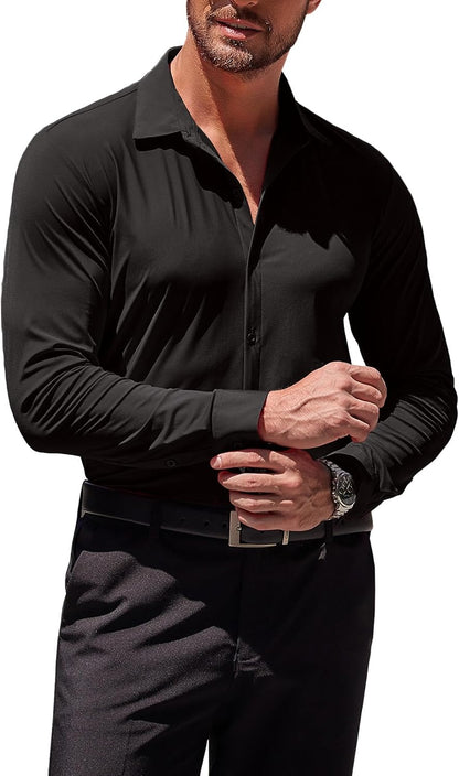 HOTCOOFANDY Men's Muscle Fit Dress Shirts Wrinkle-Free Long Sleeve Casual Button Down Shirts