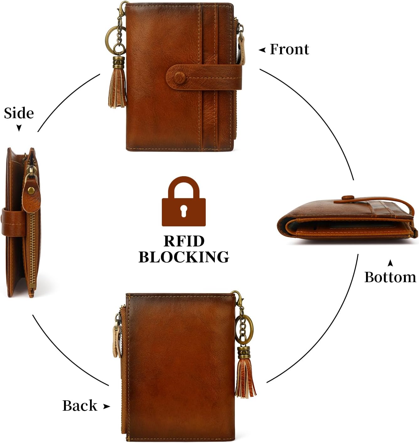 HOTLeather Wallet Women,RFID Blocking Small Wallets for Women Compact Bifold Slim Wallet Card Holder With Zipper Coin Pocket Brown