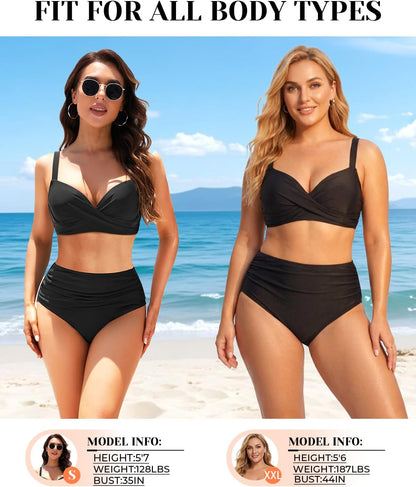 HOTWomen Underwire Bikini Top - Bra Padded Push Up Swimsuit Top | Twist Front Design, Wide Adjustable Straps,Unremovable Cups for Fixed Lift,Full Lining,3-gear Adjustable Hook Closure