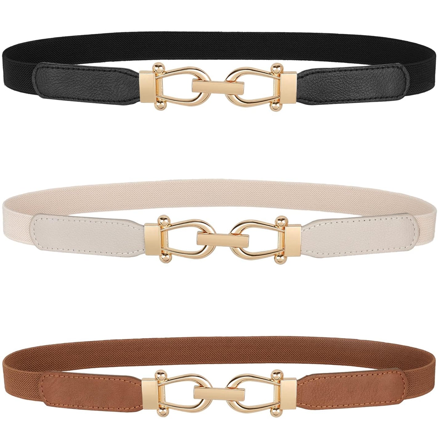 HOTJASGOOD Women Skinny Elastic Belt for Dresses,Thin Retro Stretch Waist Belt with Golden Buckle