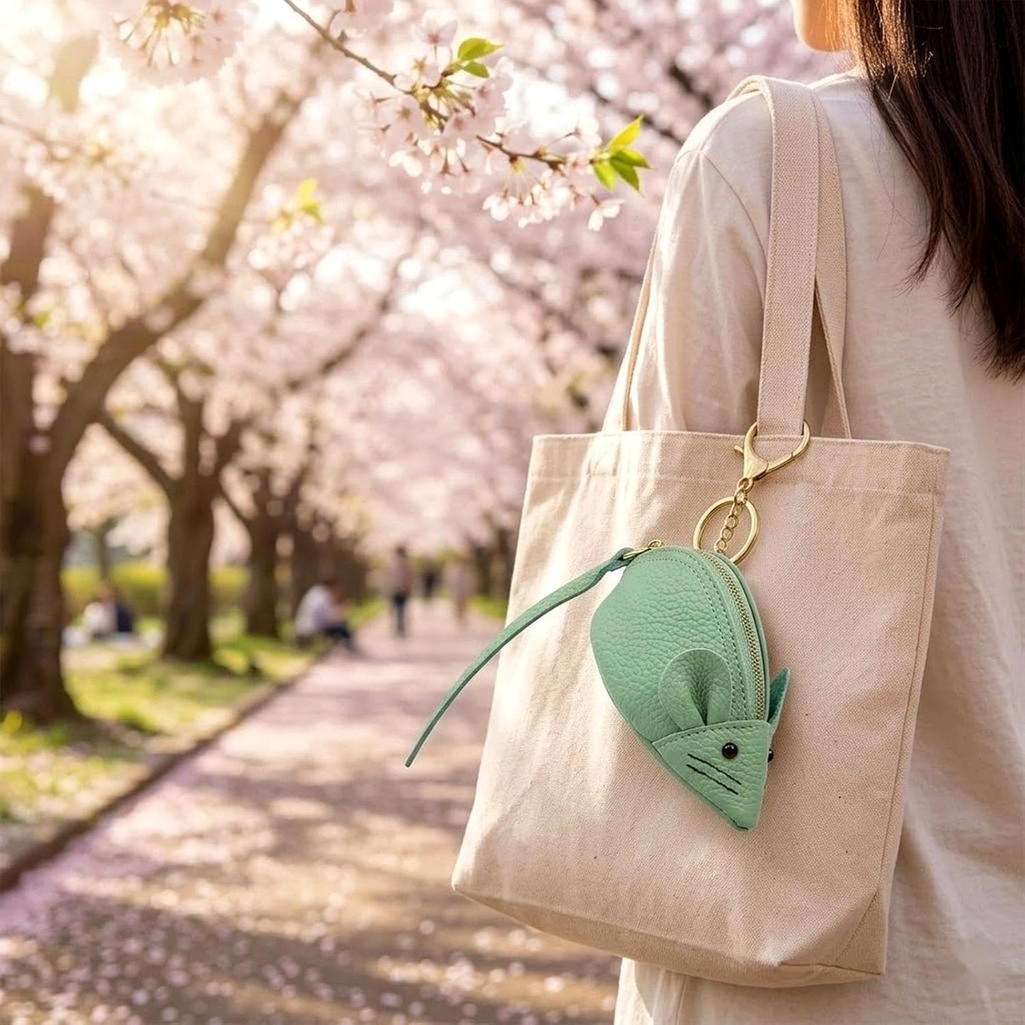 HOTLOGOFUN Mouse Coin Purse Coin Pouch Wallet with Zipper and Keychain Green | Genuine Leather, Soft, Cute Animal Shaped, For Women and Girls, For Bag Decoration
