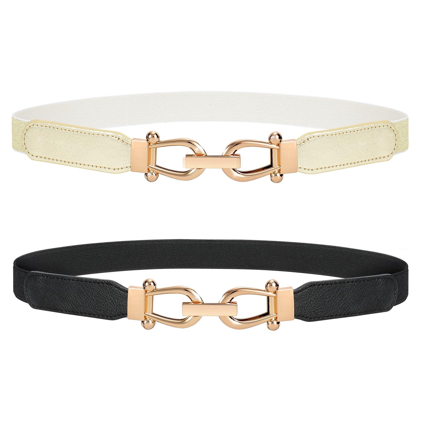 HOTJASGOOD Women Stretchy Waist Belt Retro Elastic Skinny Belt for Ladies with Gold Buckle
