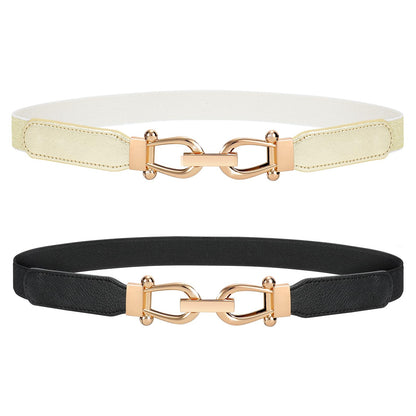 HOTJASGOOD Women Stretchy Waist Belt Retro Elastic Skinny Belt for Ladies with Gold Buckle