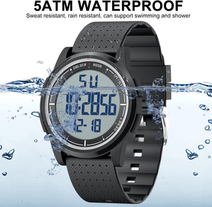 HOTGOLDEN HOUR Ultra-Thin Minimalist Sports Waterproof Digital Watches Men with Wide-Angle Display Rubber Strap Wrist Watch for Men Women