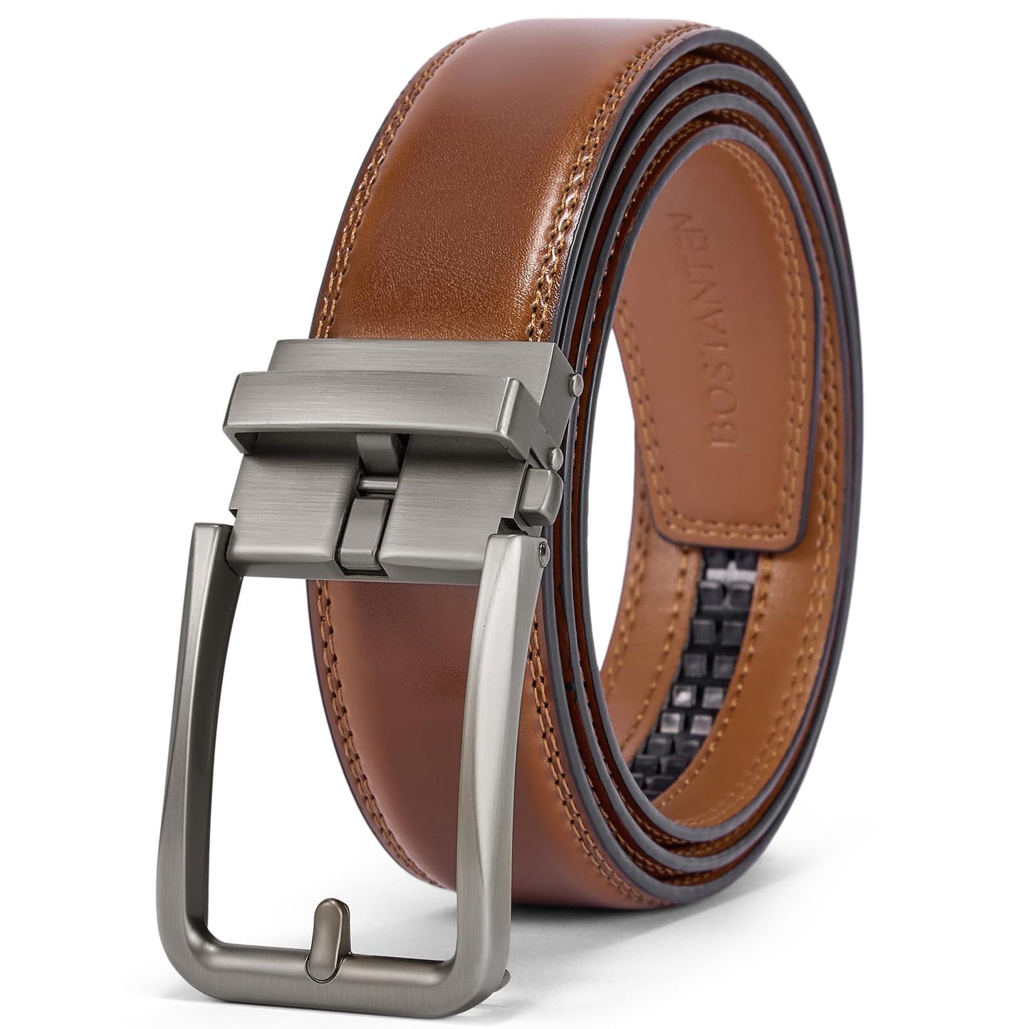 HOTBOSTANTEN Mens Belt Leather Ratchet 1 3/8'' Belt For Men Gift Dress and Casual with Adjustable Buckle, Trim to Fit
