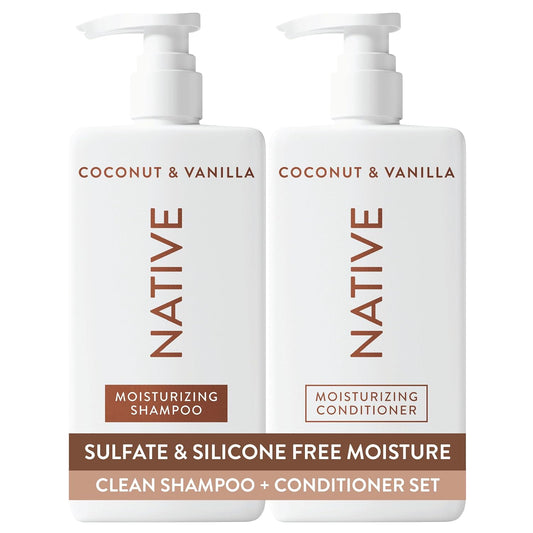 HOTNative Coconut & Vanilla Shampoo and Conditioner Contain Naturally Derived Ingredients | All Hair Types, Color & Treated, Fine to Dry Damaged, Sulfate & Dye Free - 2-Pack