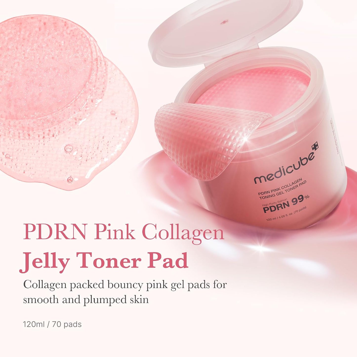 HOTmedicube Toner Pads Salmon DNA PDRN Pink Collagen Jelly Pad | Korean Gel Toner Pad | Niacinamide, Madecassoside, Retinol | Soothing, Radiance, Uneven Skin Tone | Korean Skin Care | 70 Pads (1 Pack)