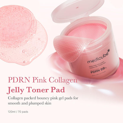 HOTmedicube Toner Pads Salmon DNA PDRN Pink Collagen Jelly Pad | Korean Gel Toner Pad | Niacinamide, Madecassoside, Retinol | Soothing, Radiance, Uneven Skin Tone | Korean Skin Care | 70 Pads (1 Pack)
