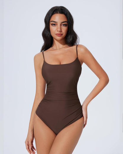 HOTSUUKSESS Women One Piece Tummy Control Swimsuit Crisscross Backless Bathing Suit
