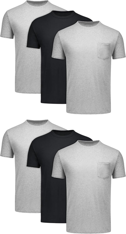 HOTHanes Men's Pocket T-Shirt Pack, 6-Pack, Cool & Breathable Cotton Tees, Stay-Tucked Undershirts for Men