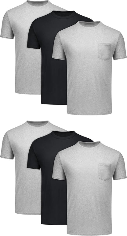 HOTHanes Men's Pocket T-Shirt Pack, 6-Pack, Cool & Breathable Cotton Tees, Stay-Tucked Undershirts for Men