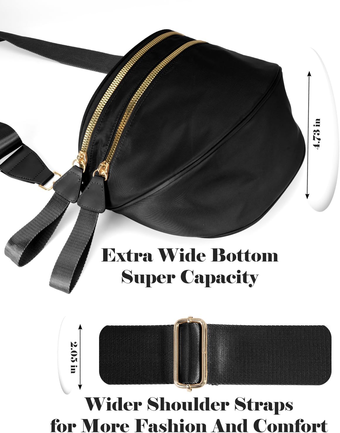 HOTPure Colour Crossbody Bag Bum Bag for Women,Spacious Purse Fanny Packs Belt Bag,Oversized Bum Bag (Colour Bum Bag-Black)
