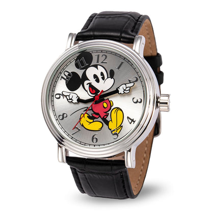 HOTFull Color Mickey Mouse Head Silhouette Watch for Men \u2013 Iconic Mickey Mouse Watches for Men \u2013 Stylish Watch \u2013 Classic Watches with Silver Dial &amp; Black Leather Bracelet