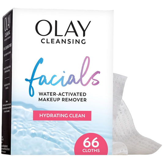 HOTOlay Makeup Remover Wipes, Daily Facials Hydrating Face Cleanser for Normal to Dry Skin, Alcohol & Fragrance Free, Soft Face Wash Towels, Travel Essentials for Women, Convenient Dry Cloths, 66 ct
