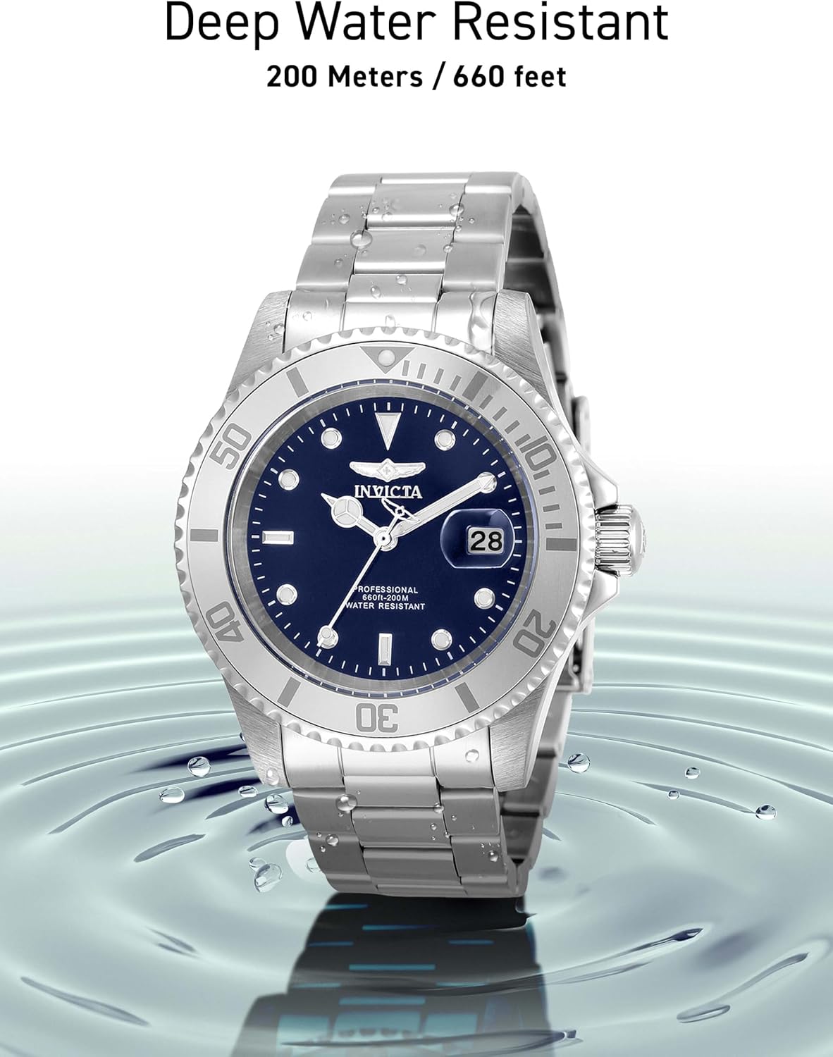 HOTInvicta 40mm Men's Pro Diver Blue Dial Silver Tone Stainless Steel Watch 34023