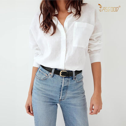 HOTJASGOOD Leather Belt Women Belts for Jean Pants with Gold Buckle Fashion Ladies Waist Belt