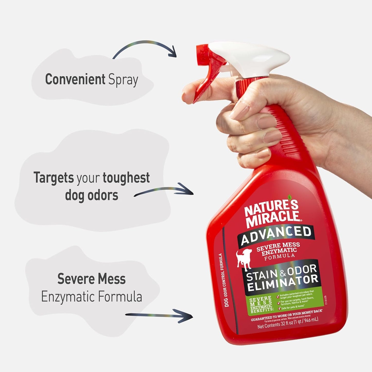 HOTNature’s Miracle Advanced Stain and Odor Eliminator Dog Spray, Fresh Scent, Severe Mess Enzymatic Formula For Tough Pet Messes, 32 oz