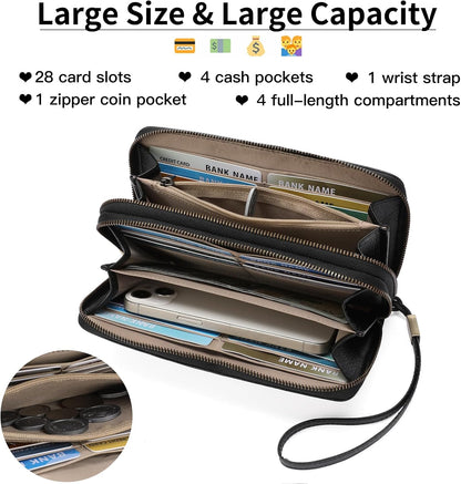 HOTFALAN MULE Wallet for Women RFID Blocking Leather Large Capacity Zip Around Ladies Card Holdr Phone Purse Wristlet