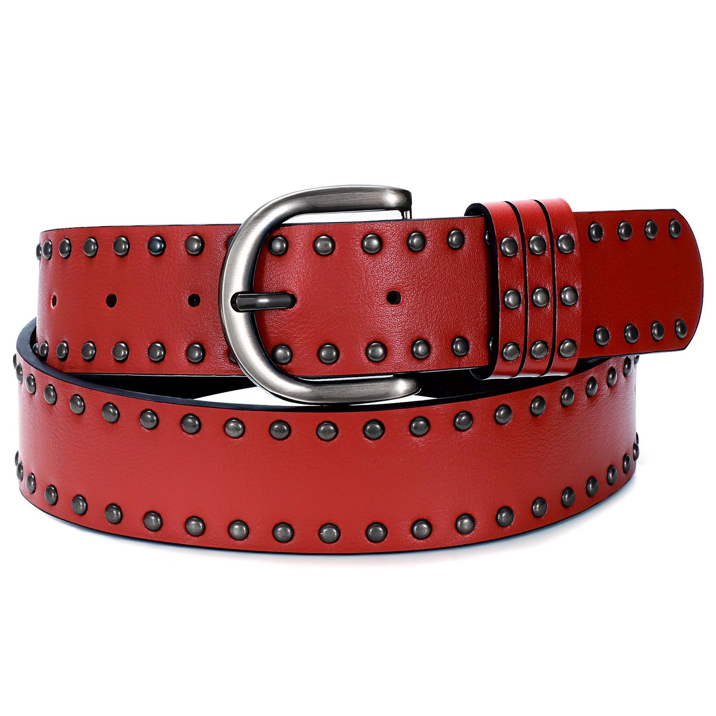 HOTSUOSDEY Women Leather Rivets Belts for Jeans Pants Dresses Studded Leather Belts with Silver Buckle