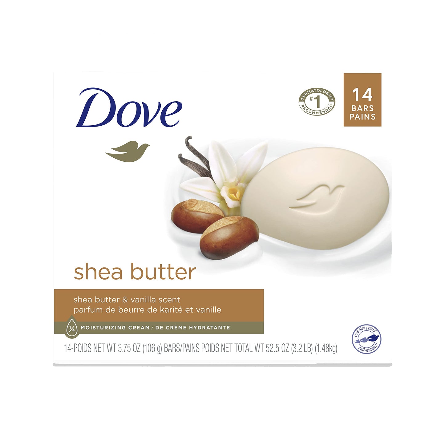 HOTDove Shea Butter Beauty Bar Soap 8 Count, Nourishing Cleanser, 3.75 oz I Moisturizing beauty bar with ¼ moisturizing cream and shea butter for soft, radiant skin