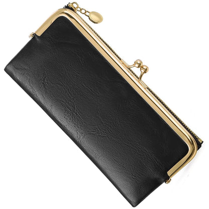 HOTVintage Wallets for Women Large Bifold Kiss Lock Wallet for Women Leather Zip Clutch Coin Purse