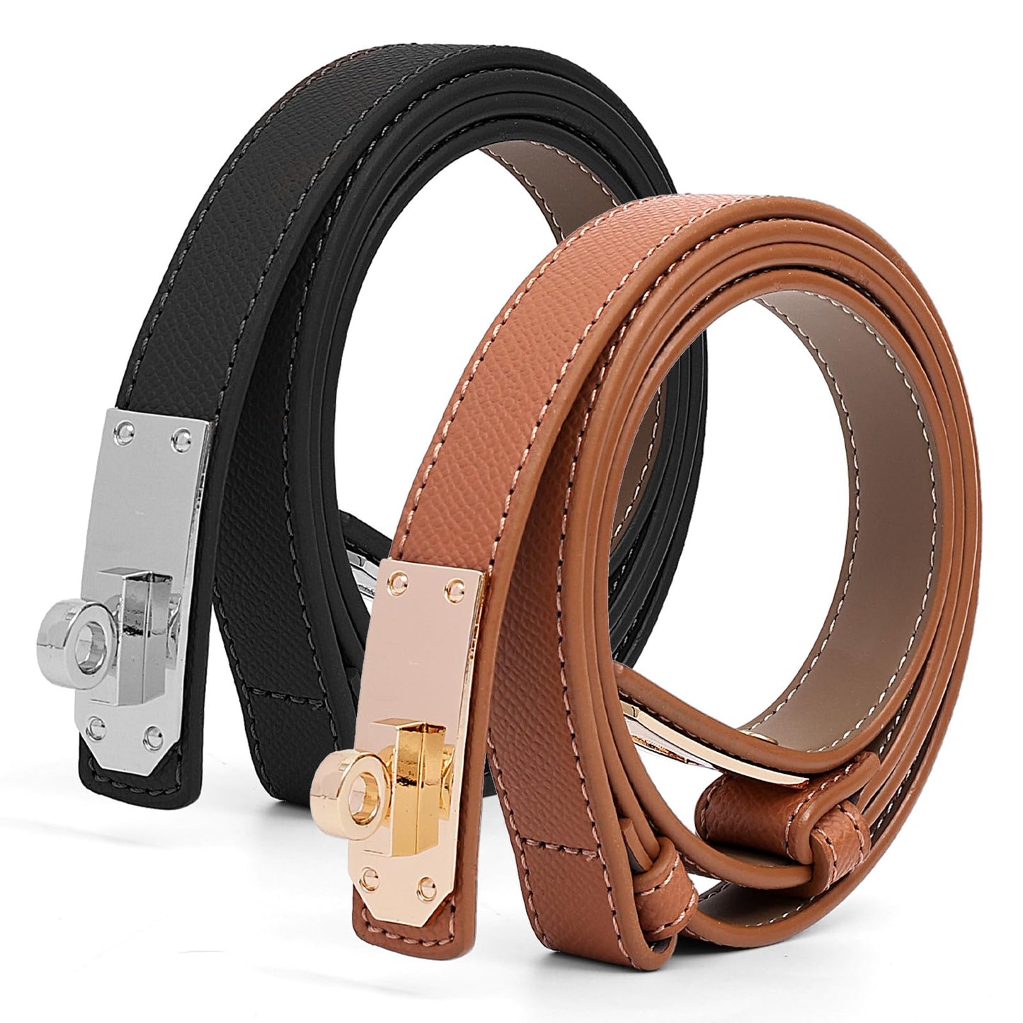 HOTWomen's Thin Leather Belts with Turn Lock Buckle,Belt Women Adjustable for Pants Dresses Jeans Coats