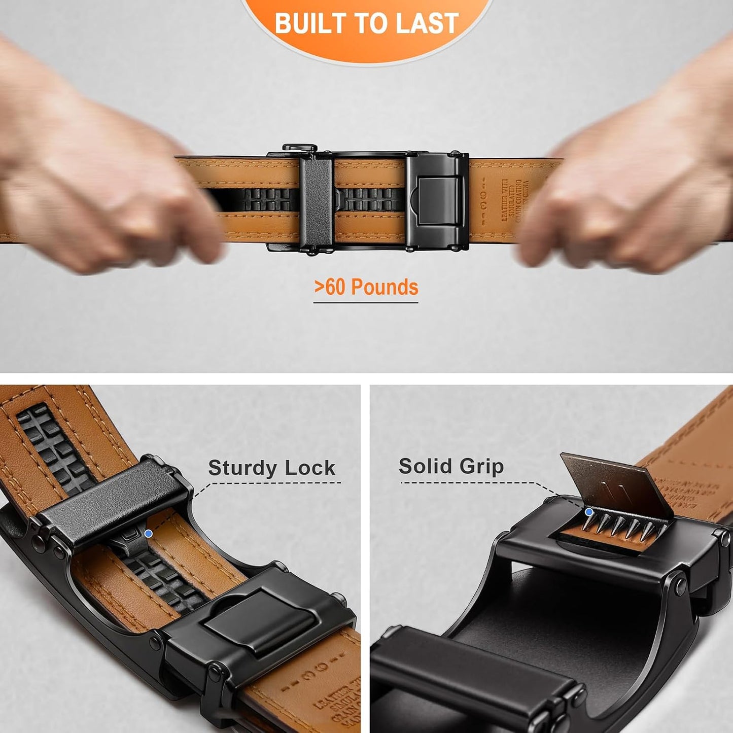 HOTBULLIANT Men Belts 2 Pack,Ratchet Sliding Belt Adjustable For Gift Mens Dress Casual 1 3/8",Cut for Fit