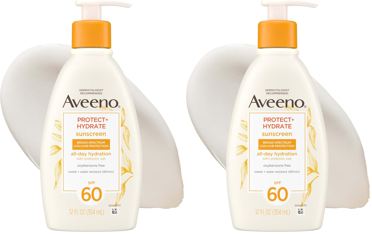 HOTAveeno Protect + Hydrate Sunscreen Lotion for Body & Face with Prebiotic Oat, SPF 60 Broad Spectrum Sunscreen, Paraben, & Oil Free, Water & Sweat Resistant (80-min) for Sensitive Skin, 3 Fl Oz | Moisturizing