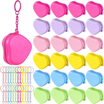 HOT24 Set Heart Shaped Purse Silicone Pouch Heart Coin Purse Small Change Wallet Kawaii Cute Mini Bag with Keychain Zipper Gift for Women Bag Charms Birthday Party Favors Holiday Supplies Gifts