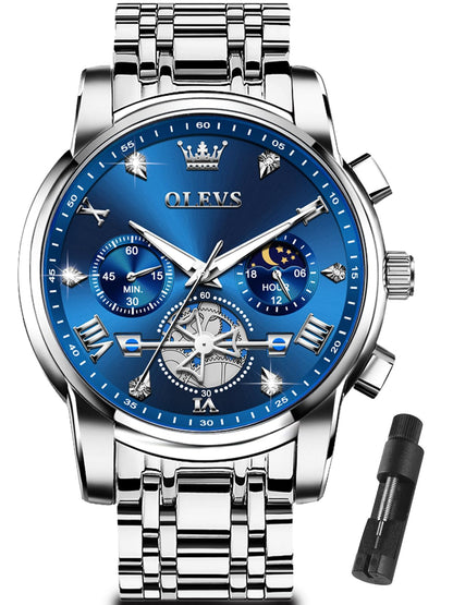 HOTOLEVS Watches Men Stainless Steel Chronograph Watch Luxury Big Face Man Dress Watches Waterproof Roman Numeral Analog Quartz Men Wrist Watch Diamond Relojes para Hombre(Silver/Black/Gold/Red/Blue)