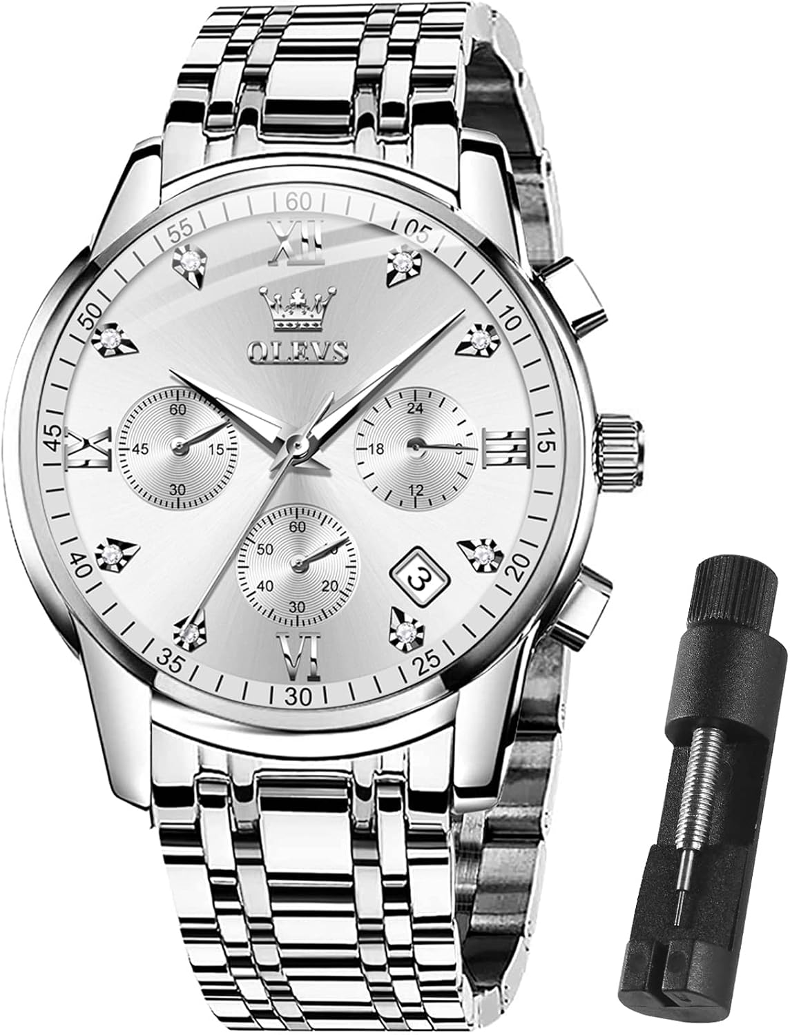 HOTOLEVS Men Multifunction Watch, Multi Dial Waterproof Luminous Chronograph Men's Watch with Date Gift for Men,Stainless Steel Watches for Men,Classic Men Wrist Watch