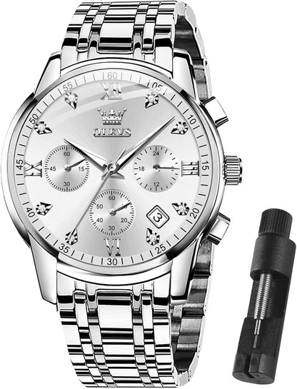 HOTOLEVS Men Multifunction Watch, Multi Dial Waterproof Luminous Chronograph Men's Watch with Date Gift for Men,Stainless Steel Watches for Men,Classic Men Wrist Watch