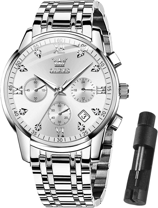 HOTOLEVS Men Multifunction Watch, Multi Dial Waterproof Luminous Chronograph Men's Watch with Date Gift for Men,Stainless Steel Watches for Men,Classic Men Wrist Watch