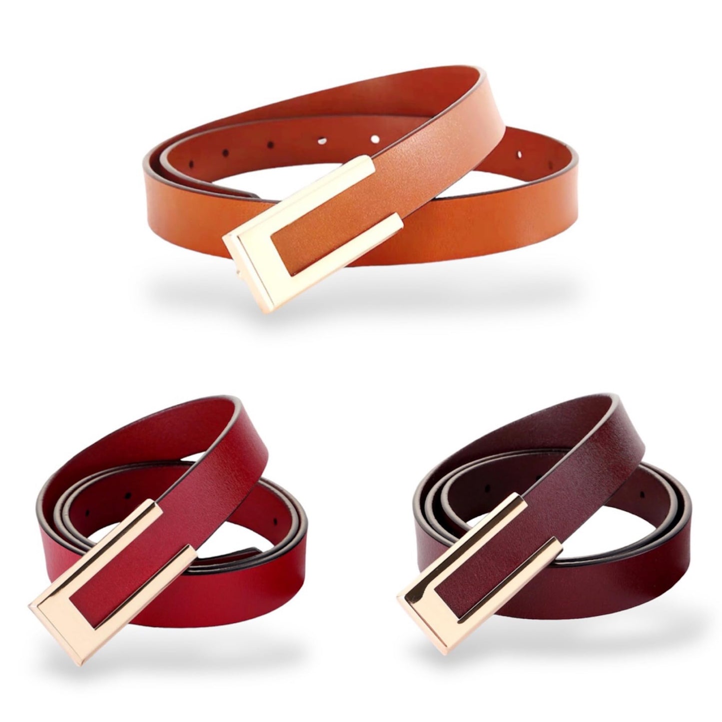 HOTWomen's Belt Genuine Leather Belts Durable Waist Belt Gold Color Buckle Waistband For Pants, Jeans, Width 0.80"